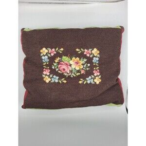 Vintage Needlepoint Pillow Floral Design Pink and Yellow Roses